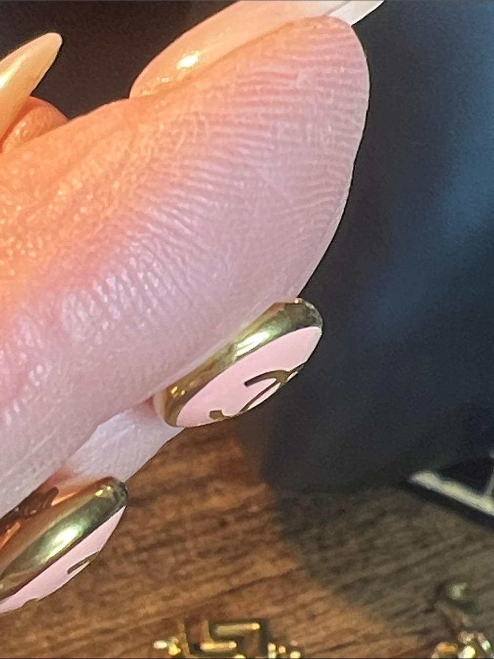 Pink Enamel C Logo Round Stud Earrings with Gold Trim - Picture 5 of 7